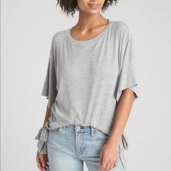 Gap Ribbed Softspun Short sleeve Side-Tie Grey Top - Picture 2 of 7